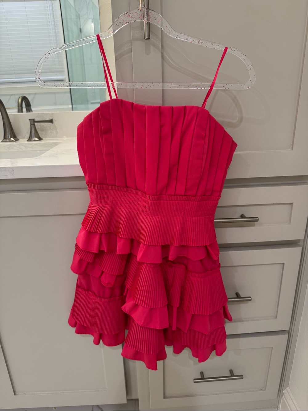 DO+BE Hot Pink Tiered Ruffle Dress with Pleated Bodice